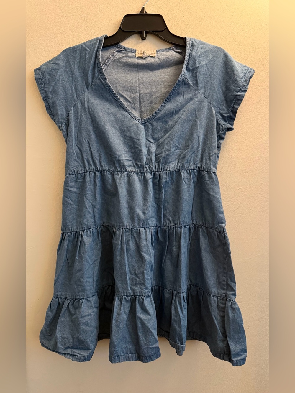 Derek Heart Tiered Blue Chambray Mini Dress size M